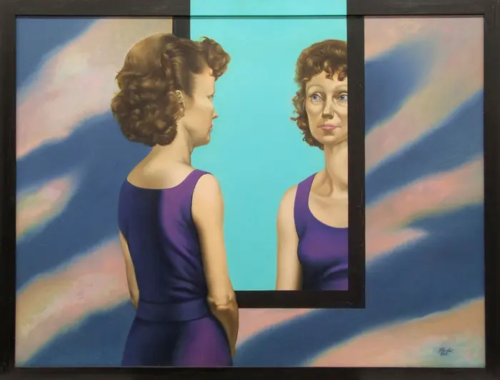 Gemälde einer Frau, die sich in einem Spiegel betrachtet